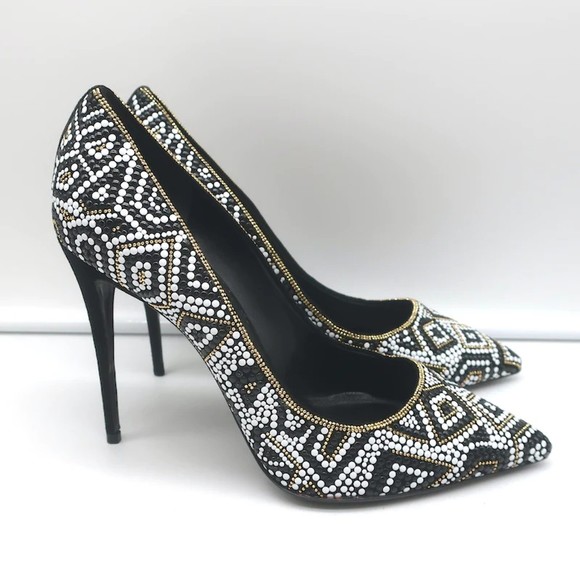 Salvatore Ferragamo Fiore Mosaic Beaded Pumps Size 10 Pointed Toe Heels - Picture 2 of 12